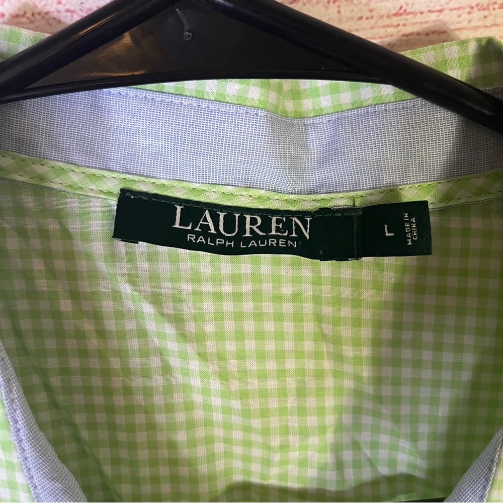 Lauren Ralph Lauren Cotton Gingham Green White Sleeveless Dress Large - Picture 2 of 6